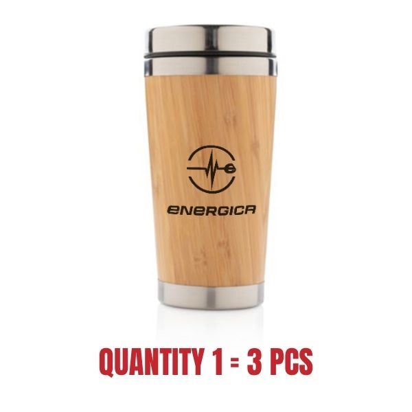 Thermal mug 450ml. Single-walled steel with bamboo liner and dispenser lid 
Minimum batch: 3 pieces