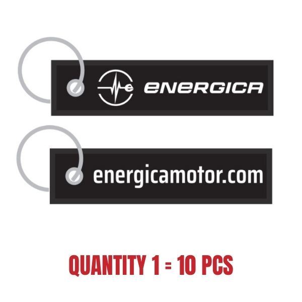Embroidered keychain on two sides with Energica Logo. 
Subject: "energicamotor.com" 
Minimum batch: 10 pieces