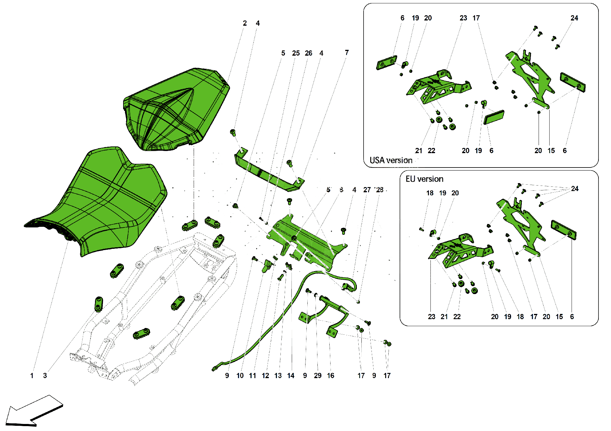 SEAT AND LICENSE PLATE HOLDER