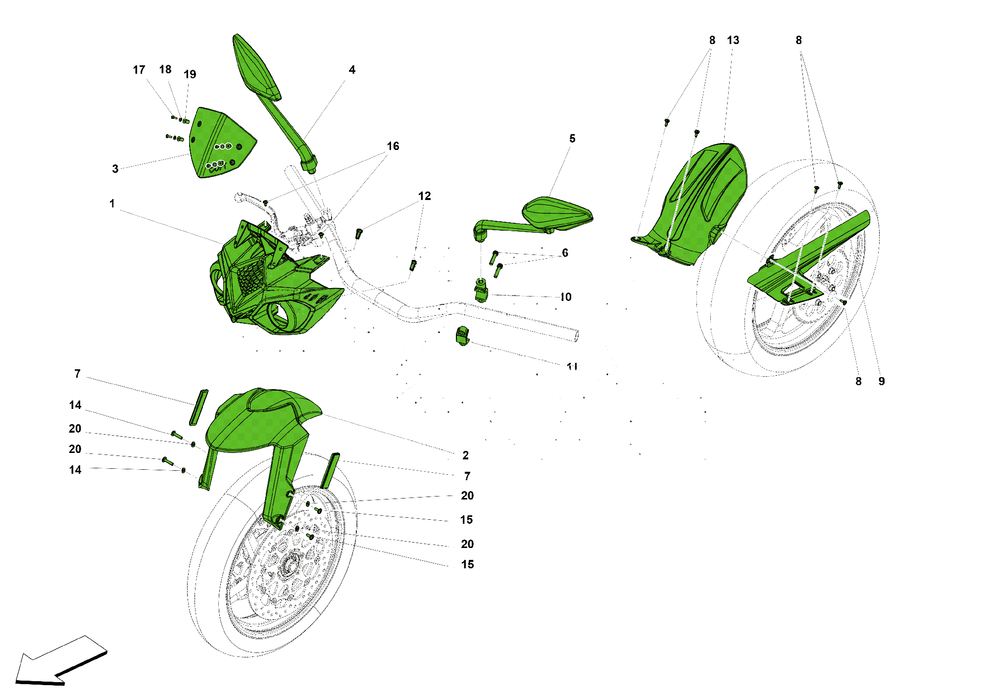 FRONT FAIRINGS AND MUDGUARDS