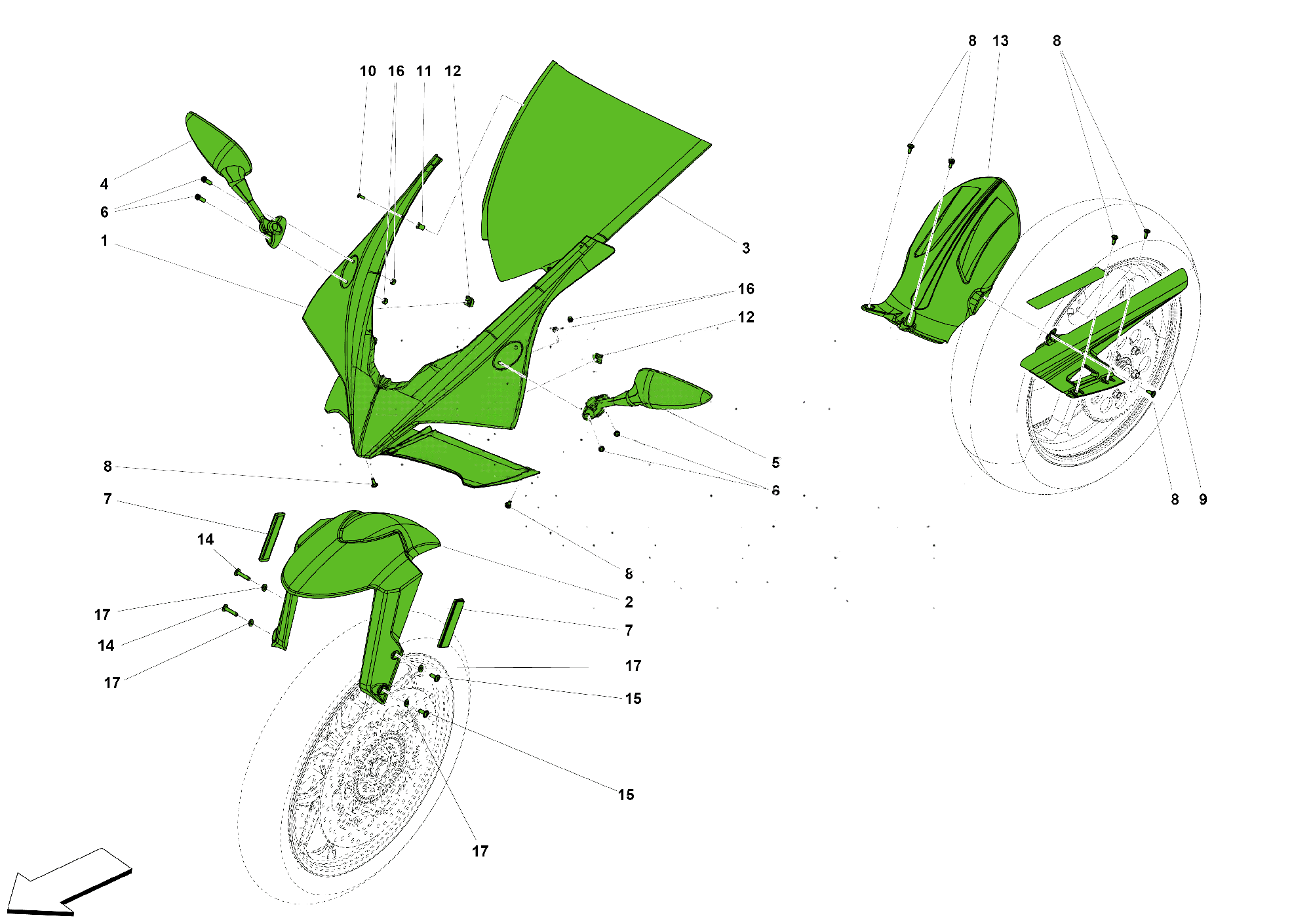 FRONT FAIRINGS AND MUDGARDS